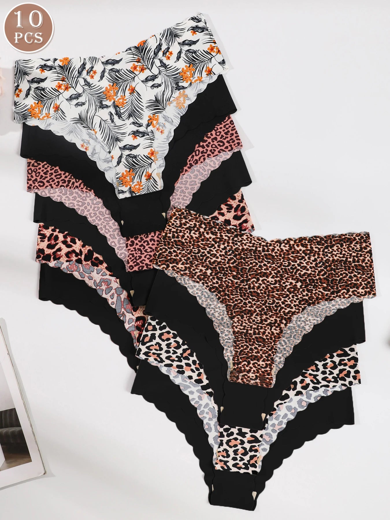 10pcs Women Seamless Wavy Edge Breathable Comfortable Soft Fabric Sexy Triangle Panties