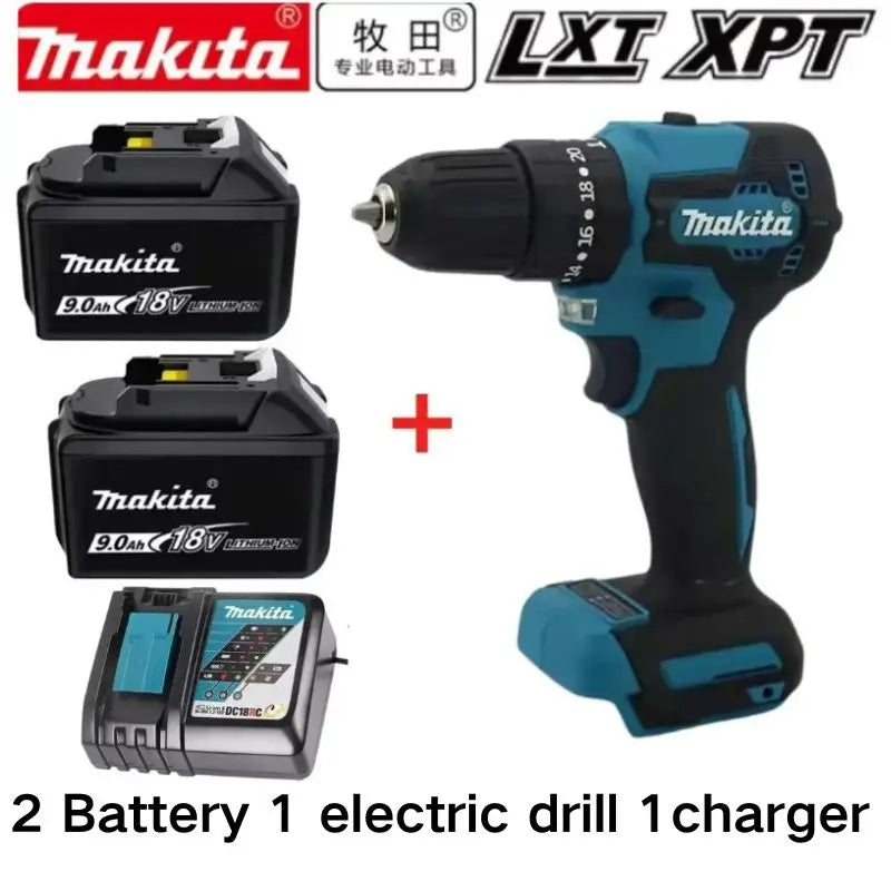 Authentic 100% Original 18V Makita 5Ah 6Ah 9Ah Rechargeable Battery for Electric Tool, Battery +charger+electric drill