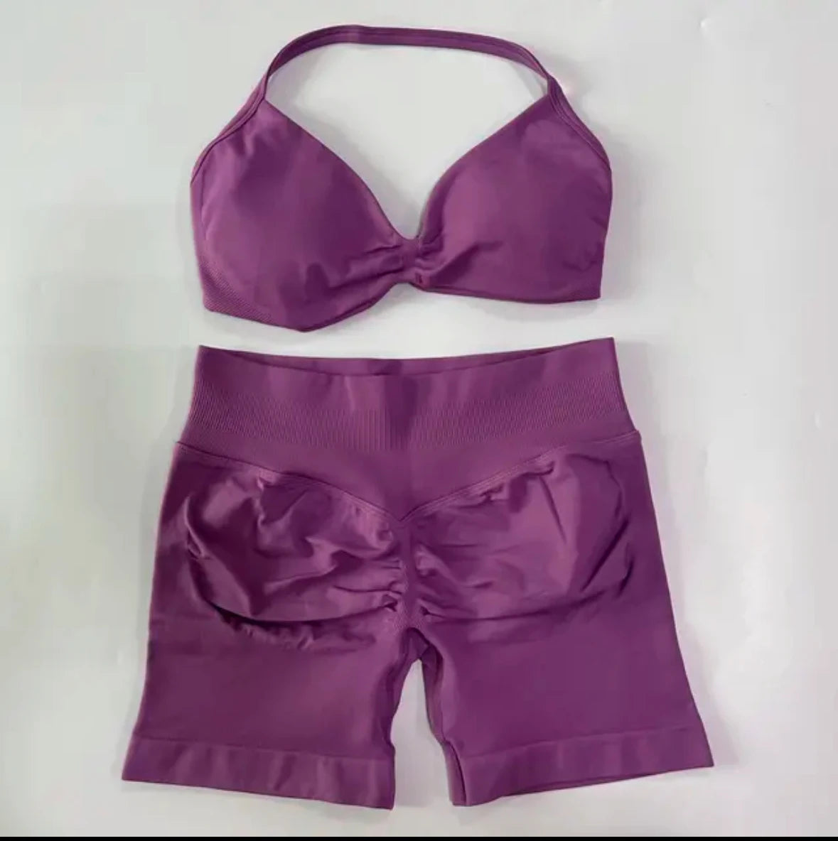 Yoga Gym Set 2 Piece Women Strappy Yoga Bra Top Workout Scrunch Shorts Sports Suit Fitness Clothes Seamless Yoga Set