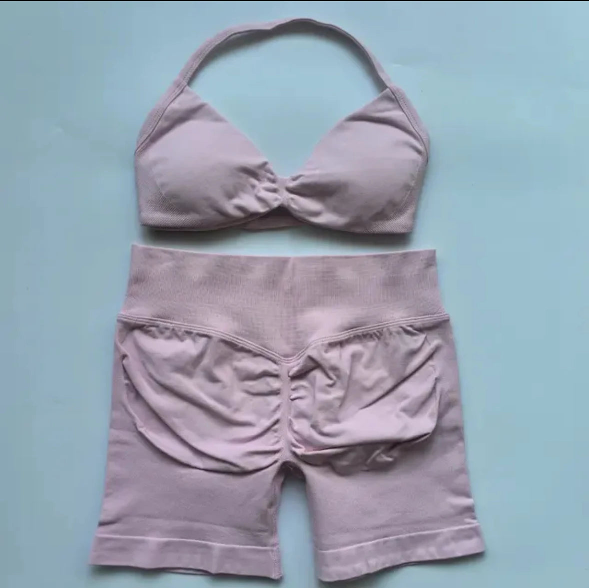 Yoga Gym Set 2 Piece Women Strappy Yoga Bra Top Workout Scrunch Shorts Sports Suit Fitness Clothes Seamless Yoga Set