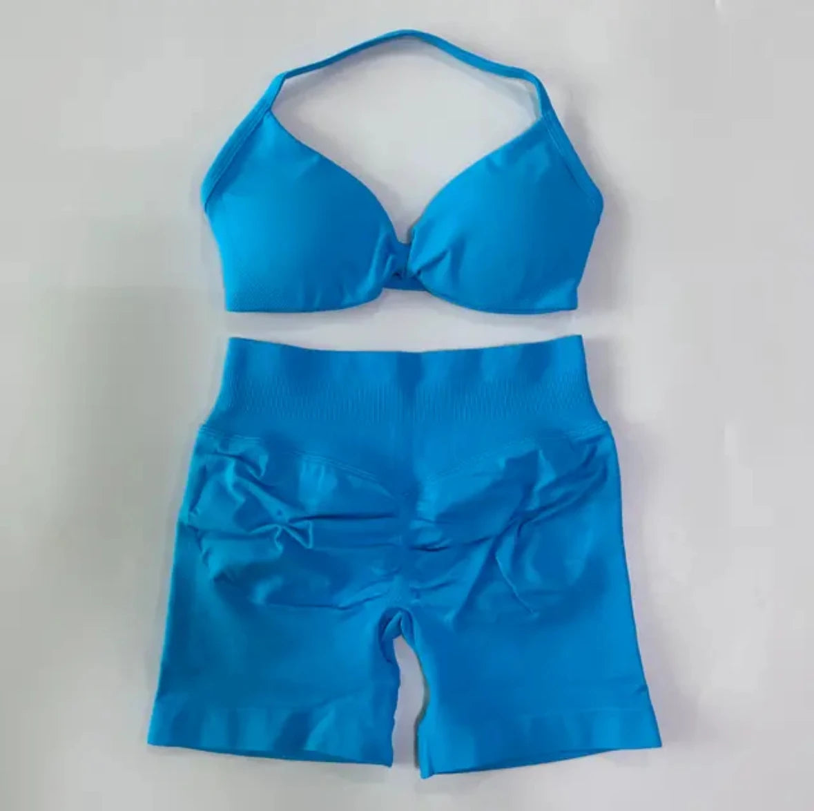 Yoga Gym Set 2 Piece Women Strappy Yoga Bra Top Workout Scrunch Shorts Sports Suit Fitness Clothes Seamless Yoga Set