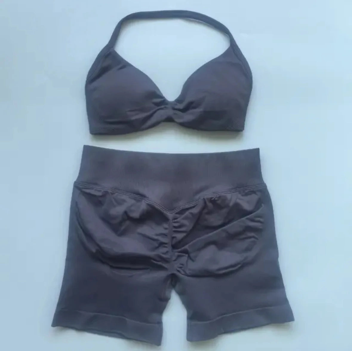 Yoga Gym Set 2 Piece Women Strappy Yoga Bra Top Workout Scrunch Shorts Sports Suit Fitness Clothes Seamless Yoga Set