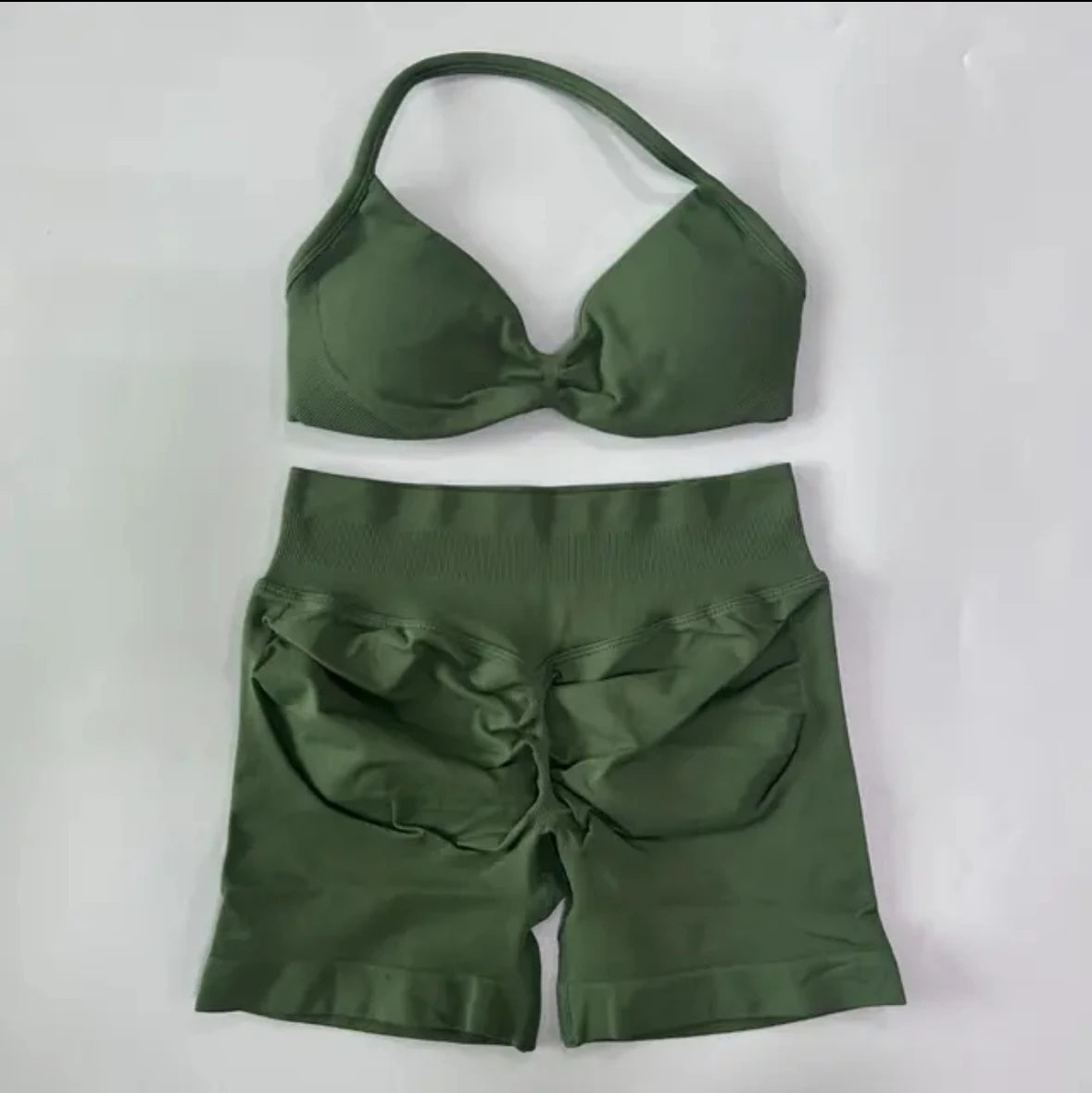 Yoga Gym Set 2 Piece Women Strappy Yoga Bra Top Workout Scrunch Shorts Sports Suit Fitness Clothes Seamless Yoga Set