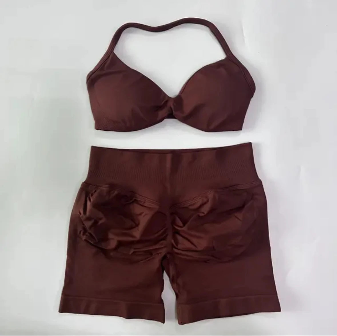 Yoga Gym Set 2 Piece Women Strappy Yoga Bra Top Workout Scrunch Shorts Sports Suit Fitness Clothes Seamless Yoga Set