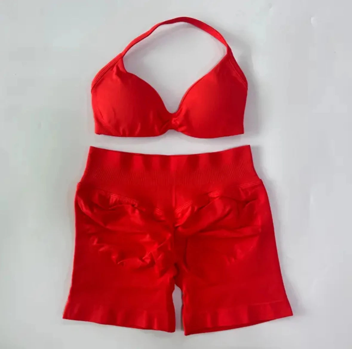 Yoga Gym Set 2 Piece Women Strappy Yoga Bra Top Workout Scrunch Shorts Sports Suit Fitness Clothes Seamless Yoga Set