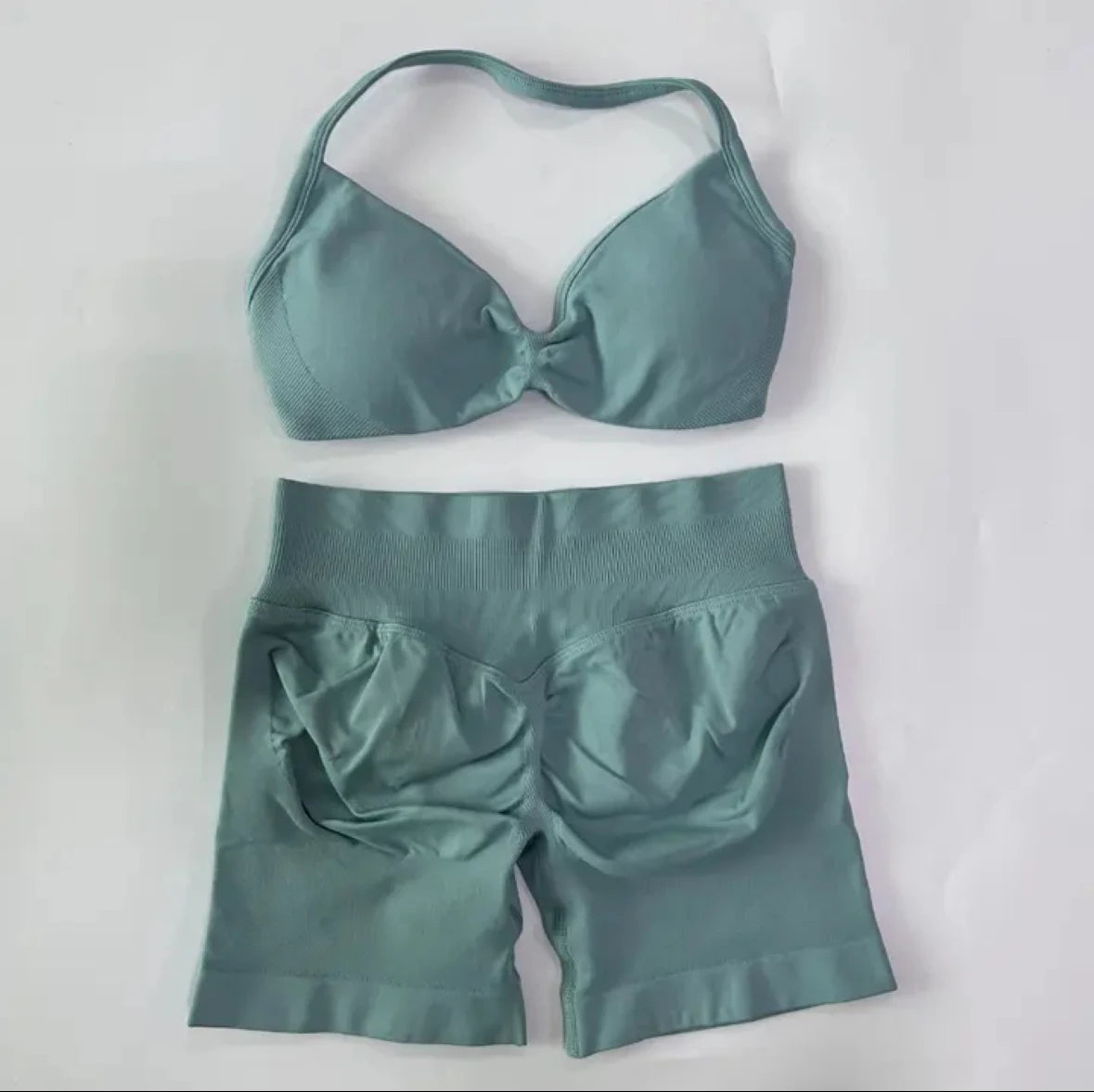 Yoga Gym Set 2 Piece Women Strappy Yoga Bra Top Workout Scrunch Shorts Sports Suit Fitness Clothes Seamless Yoga Set