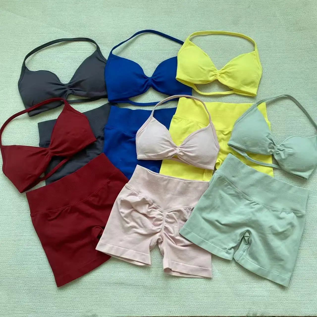 Yoga Gym Set 2 Piece Women Strappy Yoga Bra Top Workout Scrunch Shorts Sports Suit Fitness Clothes Seamless Yoga Set