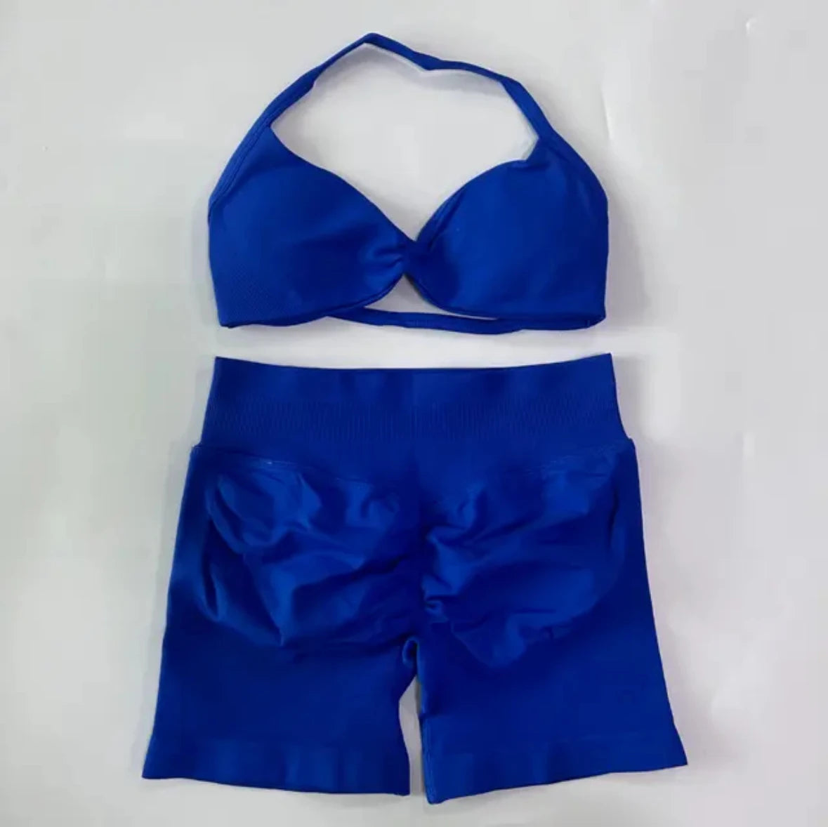 Yoga Gym Set 2 Piece Women Strappy Yoga Bra Top Workout Scrunch Shorts Sports Suit Fitness Clothes Seamless Yoga Set