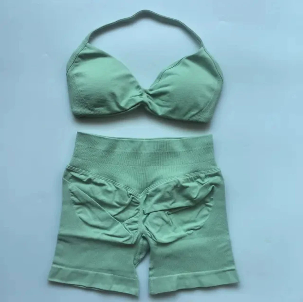 Yoga Gym Set 2 Piece Women Strappy Yoga Bra Top Workout Scrunch Shorts Sports Suit Fitness Clothes Seamless Yoga Set