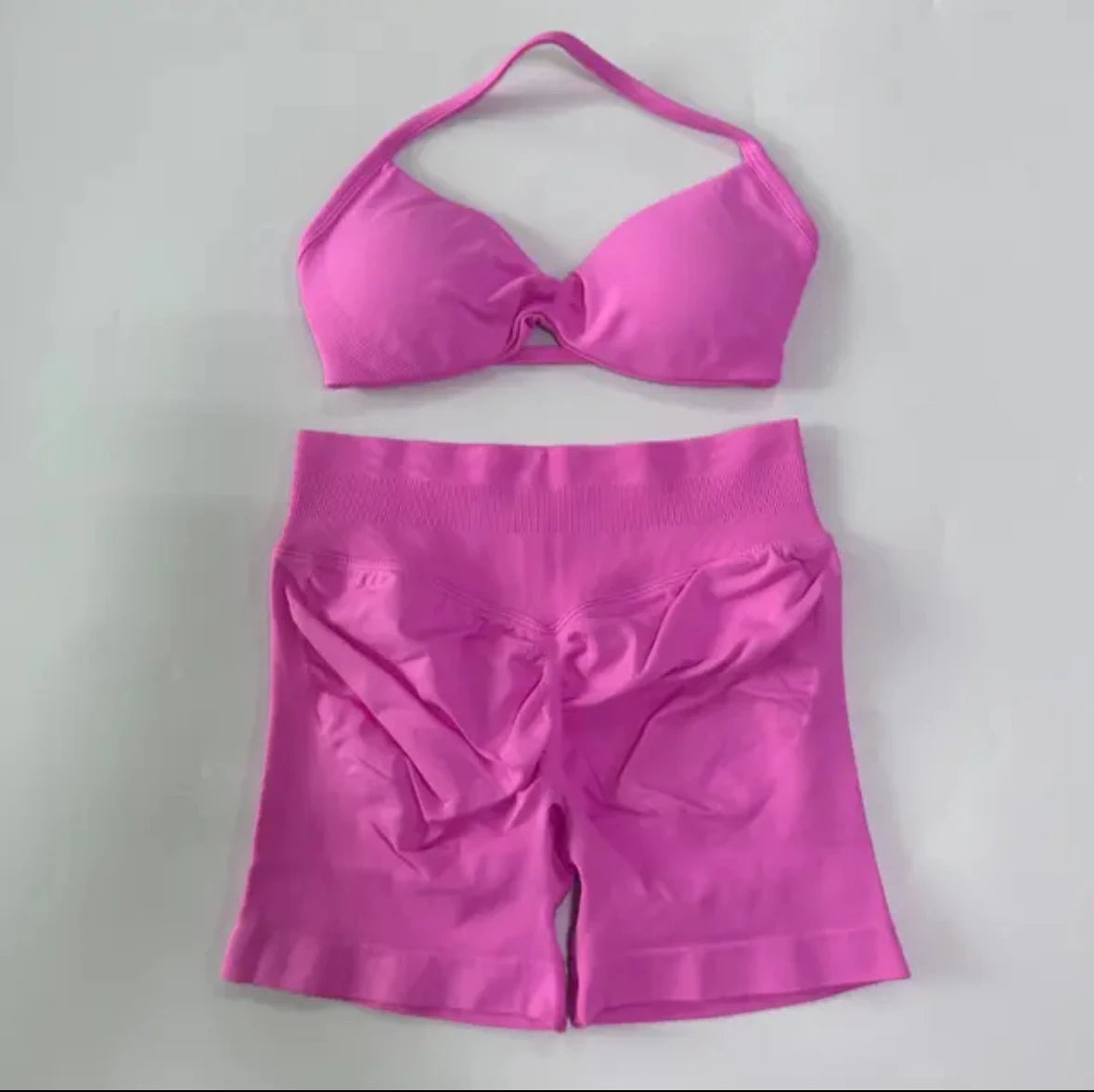 Yoga Gym Set 2 Piece Women Strappy Yoga Bra Top Workout Scrunch Shorts Sports Suit Fitness Clothes Seamless Yoga Set