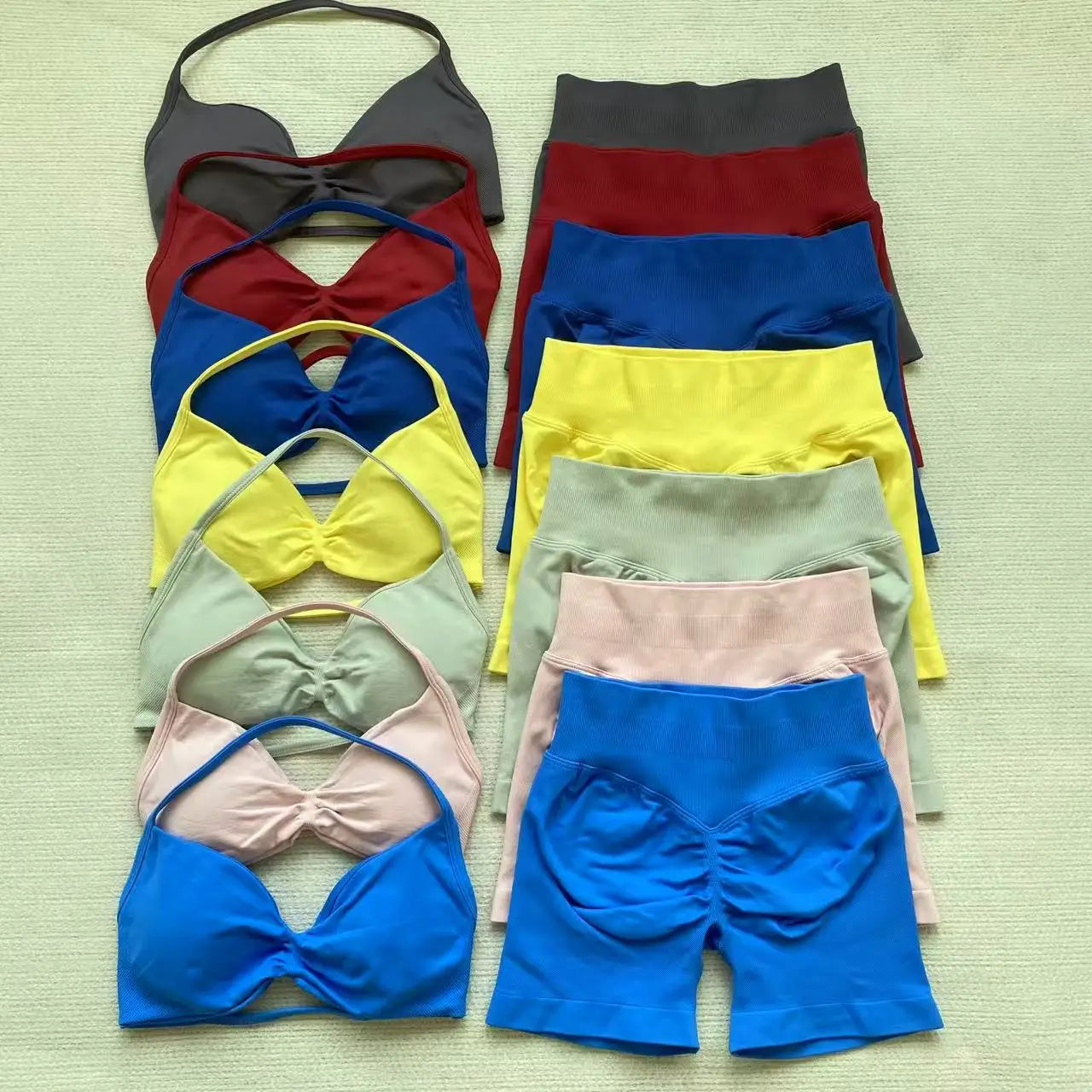 Yoga Gym Set 2 Piece Women Strappy Yoga Bra Top Workout Scrunch Shorts Sports Suit Fitness Clothes Seamless Yoga Set