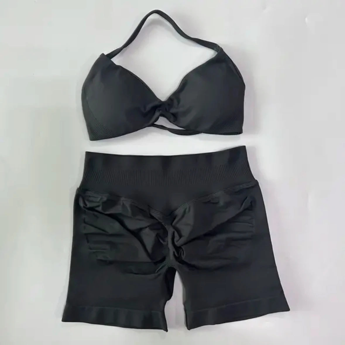 Yoga Gym Set 2 Piece Women Strappy Yoga Bra Top Workout Scrunch Shorts Sports Suit Fitness Clothes Seamless Yoga Set