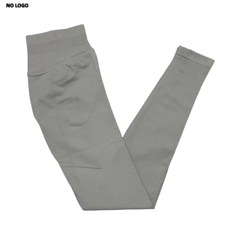 No Logo Women Sports Leggings Low Ribbed Band Butt Lifting Yoga Pants Seamless Tummy Control Fitness Workout Sports Leggings