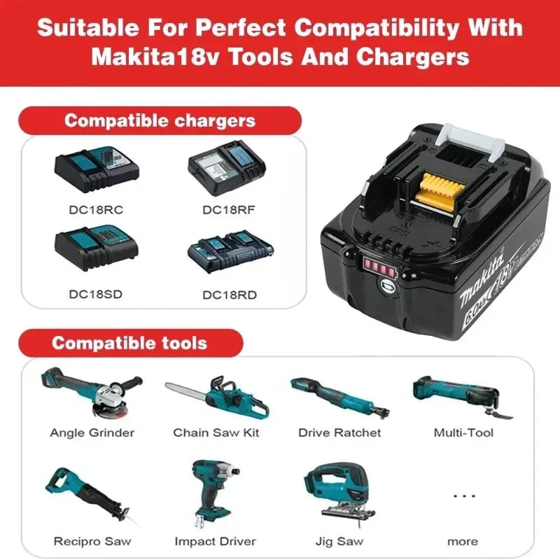 Authentic 100% Original 18V Makita 5Ah 6Ah 9Ah Rechargeable Battery for Electric Tool, Battery +charger+electric drill