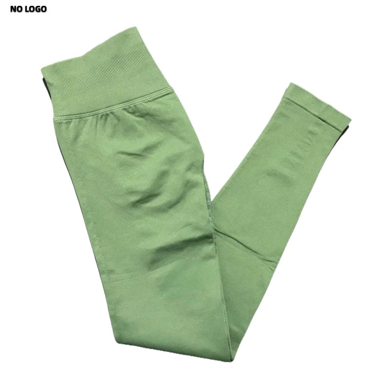 No Logo Women Sports Leggings Low Ribbed Band Butt Lifting Yoga Pants Seamless Tummy Control Fitness Workout Sports Leggings