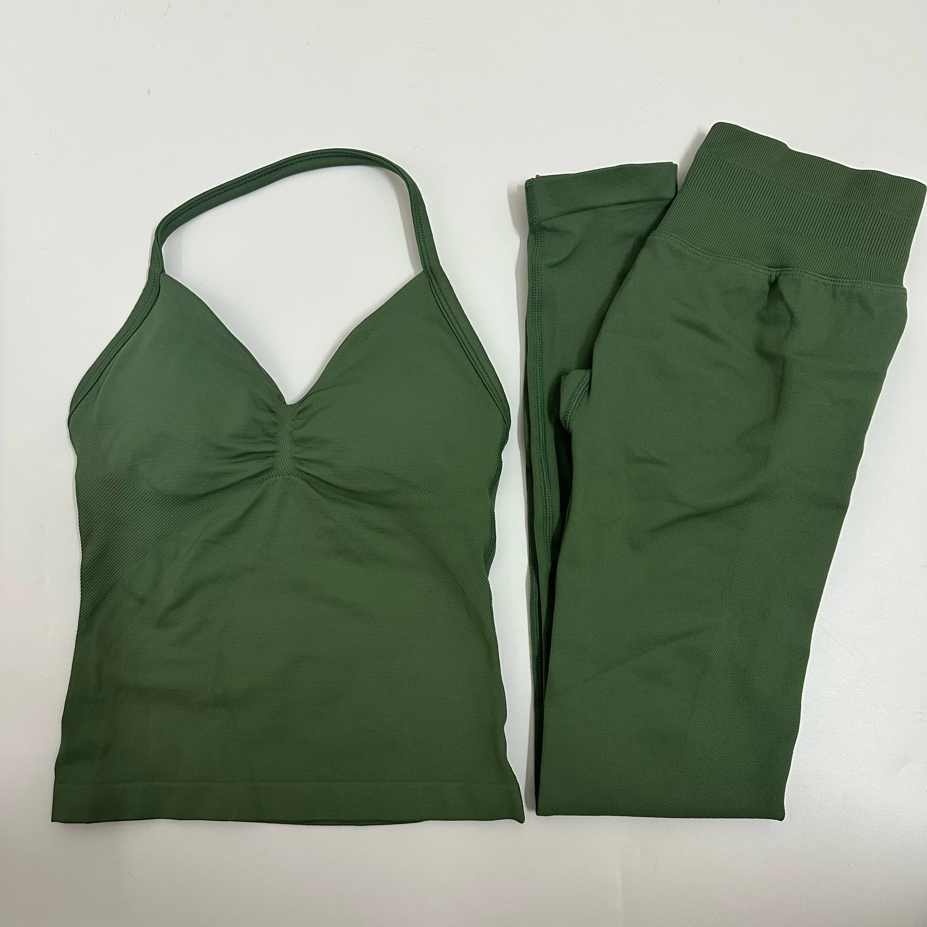 No Logo 2 Pieces Set Yoga Leggings Set Women Backless Tank Tops High Waist Scrunch Gym Suit Fitness Clothes Outfit Yoga Set