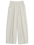 CHIC VEN Women White Pants Solid Casual Elastic Waist High Waisted Pleated Wide Leg Female Trousers  Fold Summer 2025 Clothing