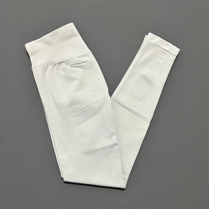 No Logo Women Sports Leggings Low Ribbed Band Butt Lifting Yoga Pants Seamless Tummy Control Fitness Workout Sports Leggings