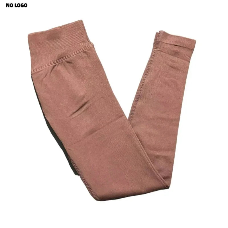 No Logo Women Sports Leggings Low Ribbed Band Butt Lifting Yoga Pants Seamless Tummy Control Fitness Workout Sports Leggings