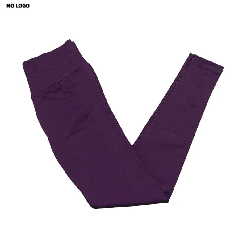 No Logo Women Sports Leggings Low Ribbed Band Butt Lifting Yoga Pants Seamless Tummy Control Fitness Workout Sports Leggings
