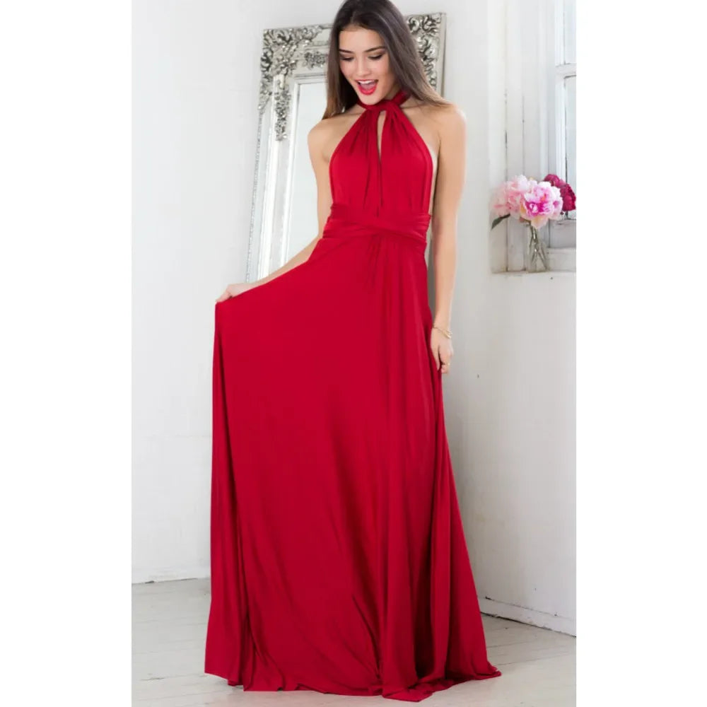 Sexy Fashion BandageLong Dresses Women Girl Summer Boho Female Red Long Dresses Fashion Multi Rope Bandage Drersses for Party