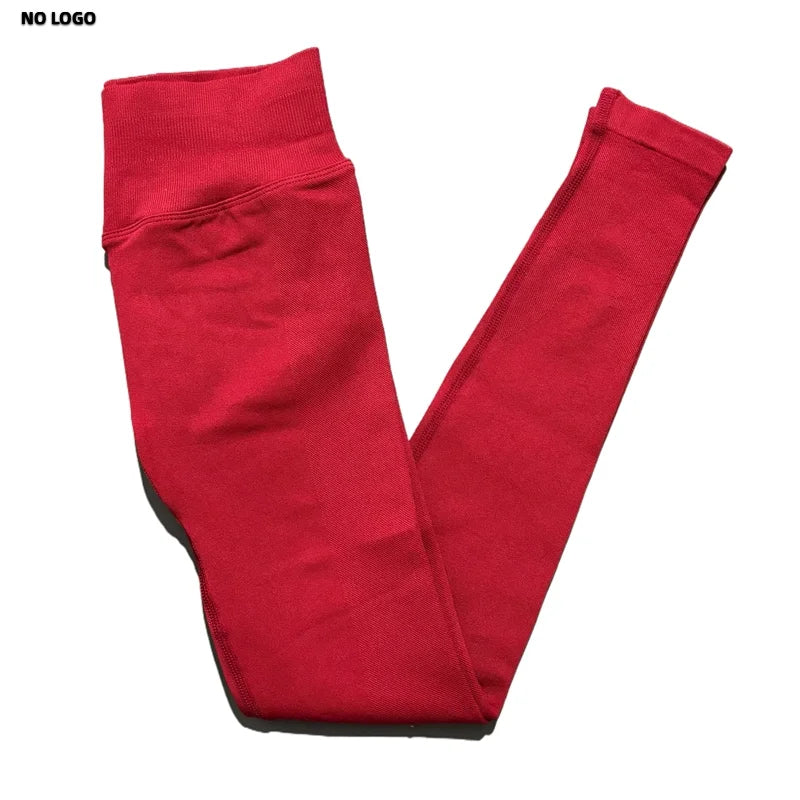 No Logo Women Sports Leggings Low Ribbed Band Butt Lifting Yoga Pants Seamless Tummy Control Fitness Workout Sports Leggings