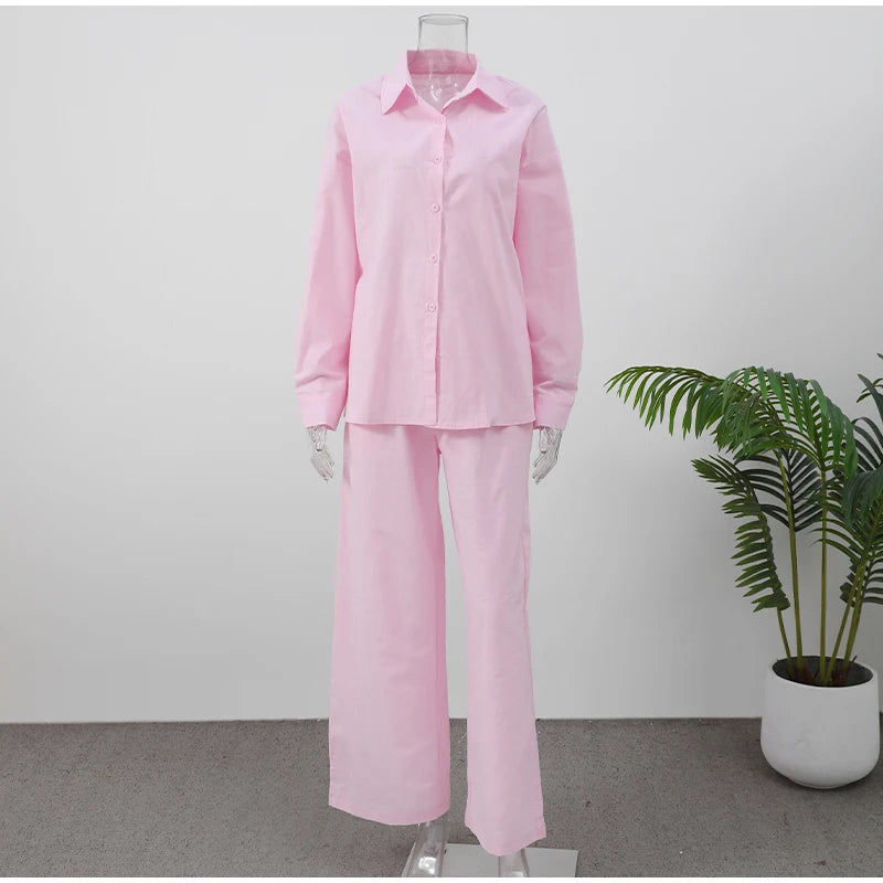 Women Casual Brown Cotton Linen Shirt Pants Suit Fashion Single Breasted Blouses Elastic Waist Pant Set 2025 Spring Loose Outfit