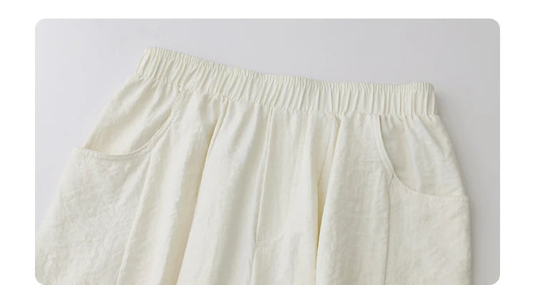 CHIC VEN Women White Pants Solid Casual Elastic Waist High Waisted Pleated Wide Leg Female Trousers  Fold Summer 2025 Clothing