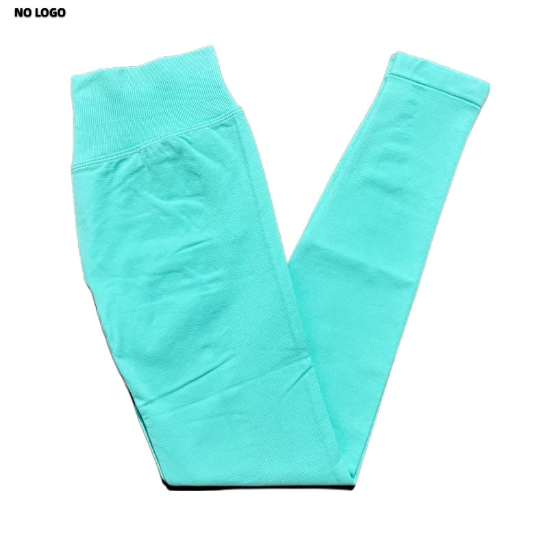 No Logo Women Sports Leggings Low Ribbed Band Butt Lifting Yoga Pants Seamless Tummy Control Fitness Workout Sports Leggings