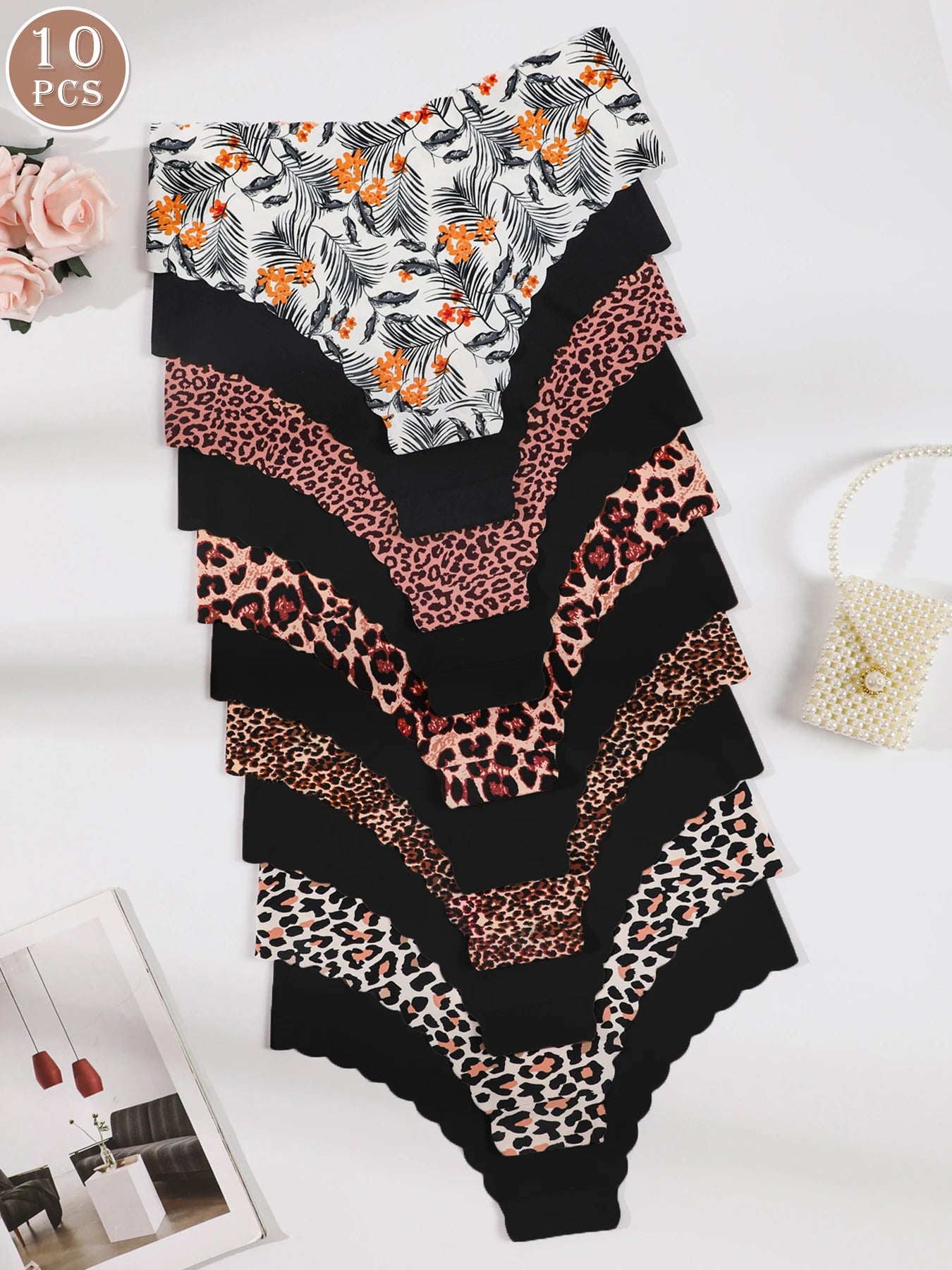 10pcs Women Seamless Wavy Edge Breathable Comfortable Soft Fabric Sexy Triangle Panties