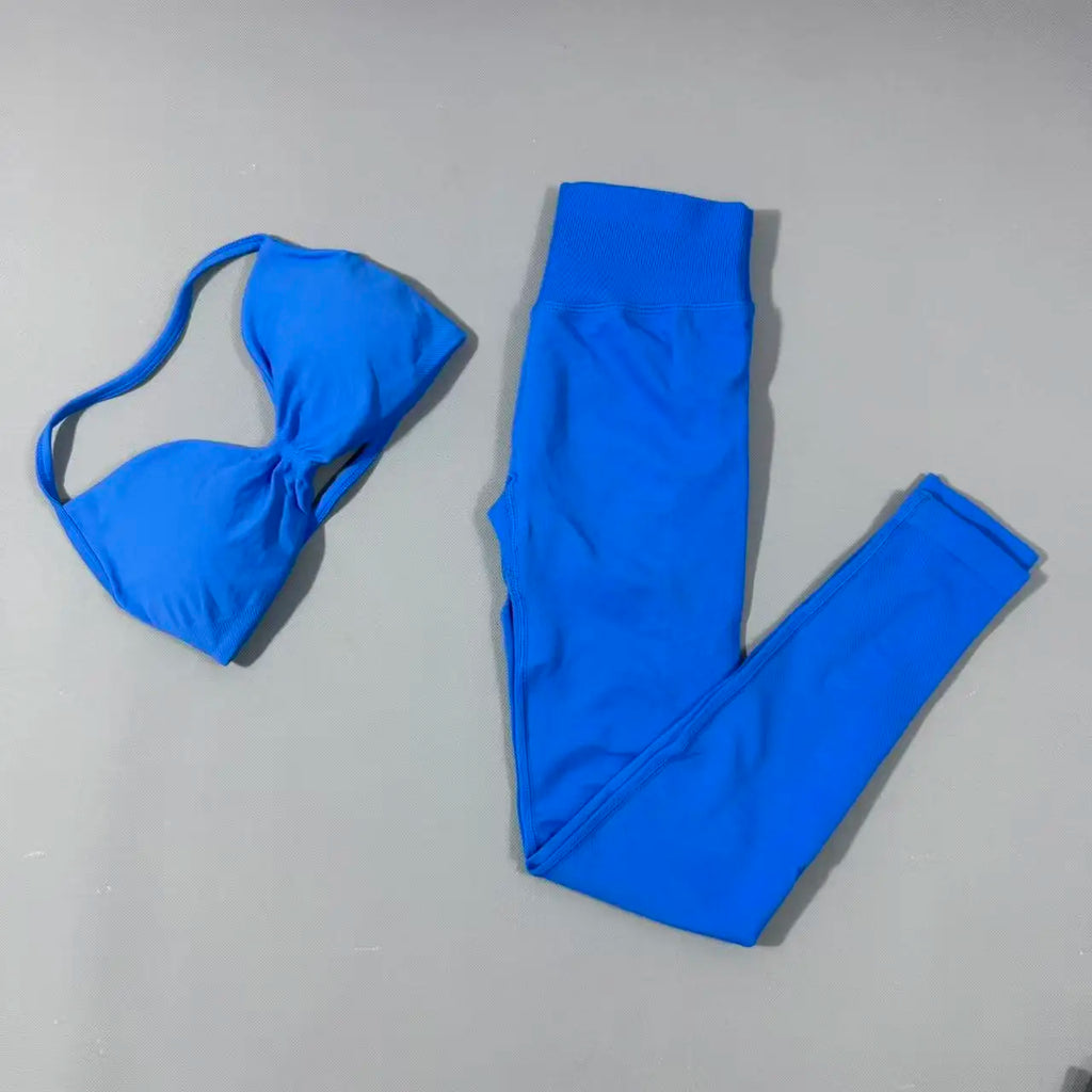 Yoga Gym Set 2 Piece Women Strappy Yoga Bra Top Workout Scrunch Shorts Sports Suit Fitness Clothes Seamless Yoga Set