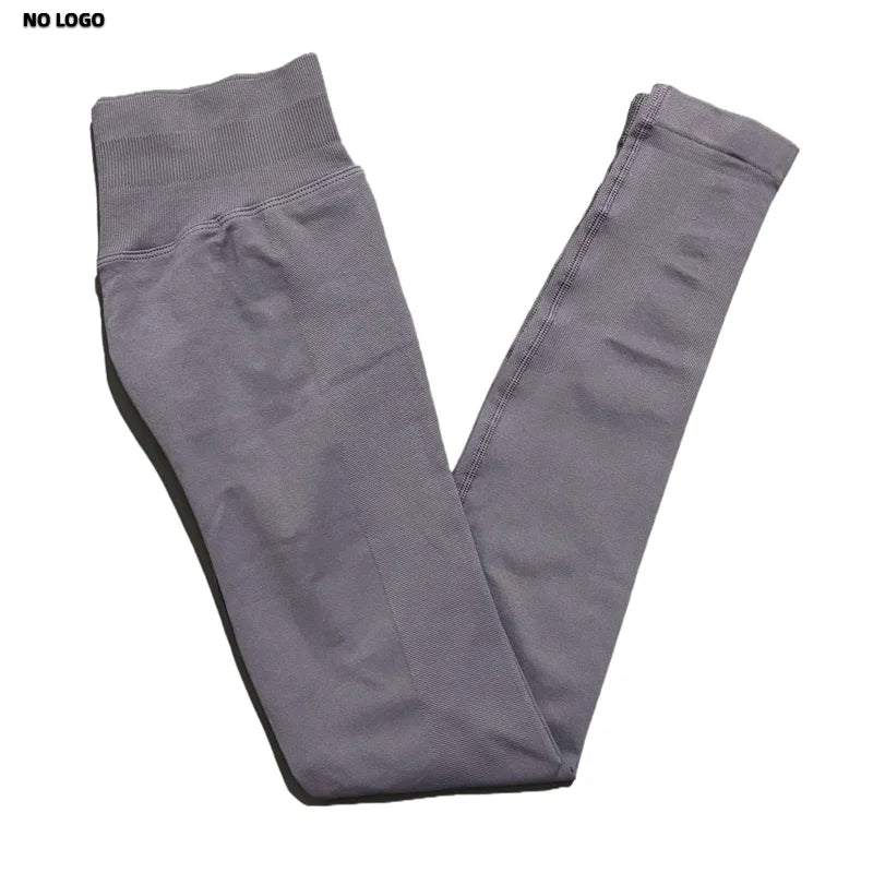 No Logo Women Sports Leggings Low Ribbed Band Butt Lifting Yoga Pants Seamless Tummy Control Fitness Workout Sports Leggings