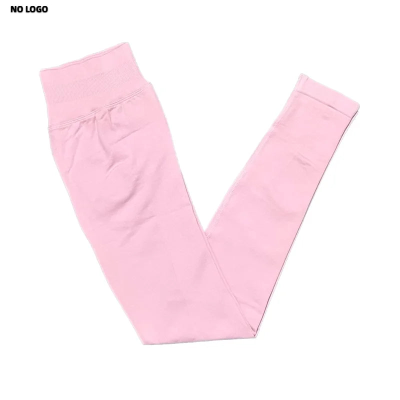 No Logo Women Sports Leggings Low Ribbed Band Butt Lifting Yoga Pants Seamless Tummy Control Fitness Workout Sports Leggings