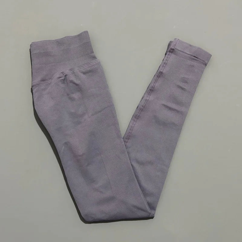 No Logo Women Sports Leggings Low Ribbed Band Butt Lifting Yoga Pants Seamless Tummy Control Fitness Workout Sports Leggings