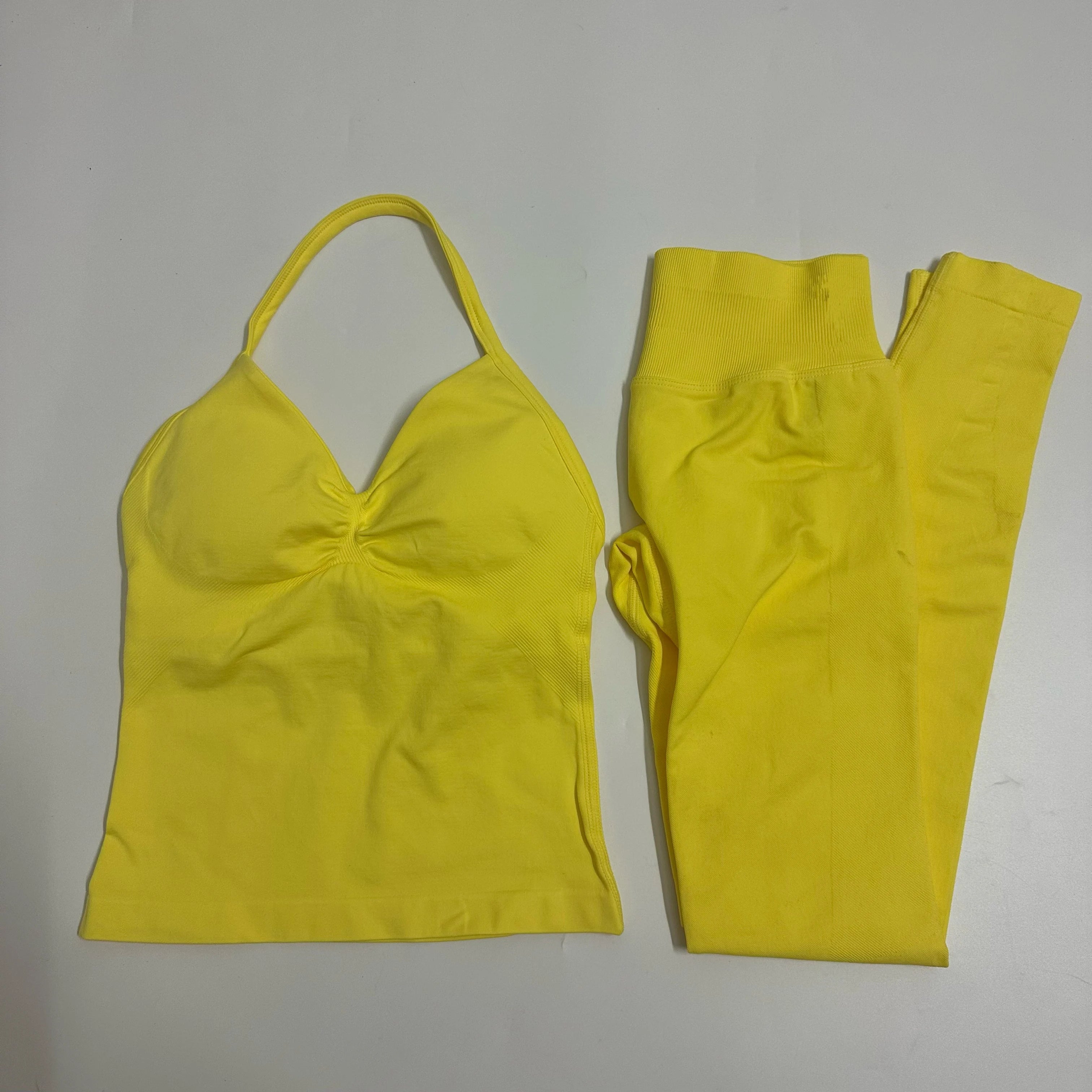 No Logo 2 Pieces Set Yoga Leggings Set Women Backless Tank Tops High Waist Scrunch Gym Suit Fitness Clothes Outfit Yoga Set