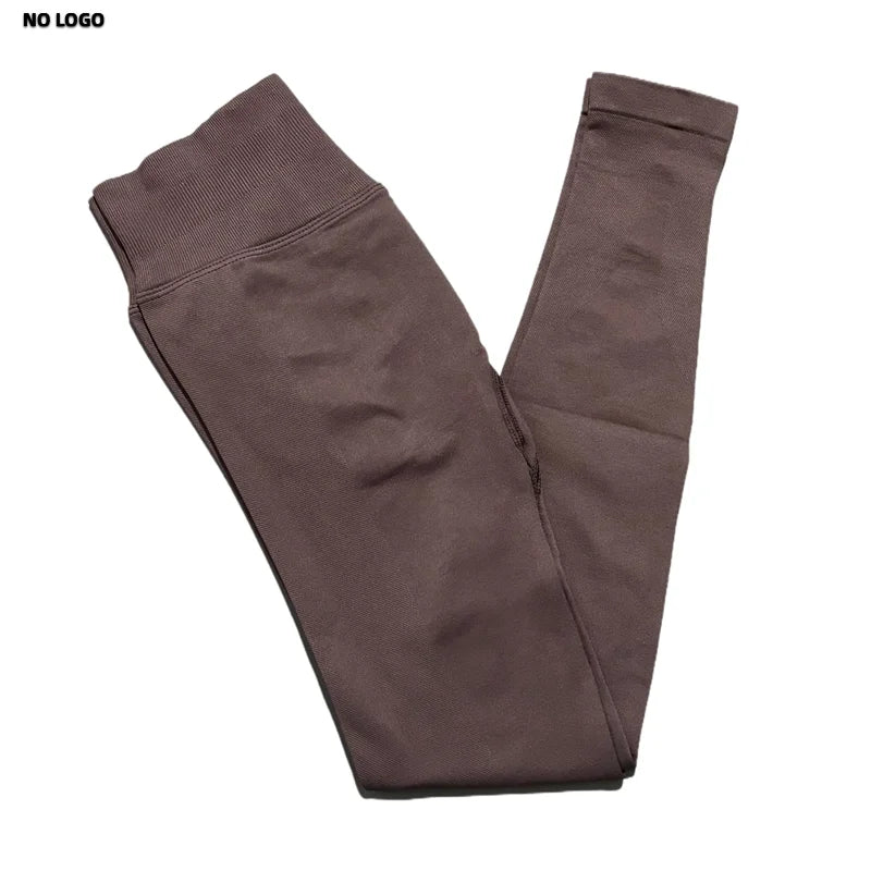 No Logo Women Sports Leggings Low Ribbed Band Butt Lifting Yoga Pants Seamless Tummy Control Fitness Workout Sports Leggings