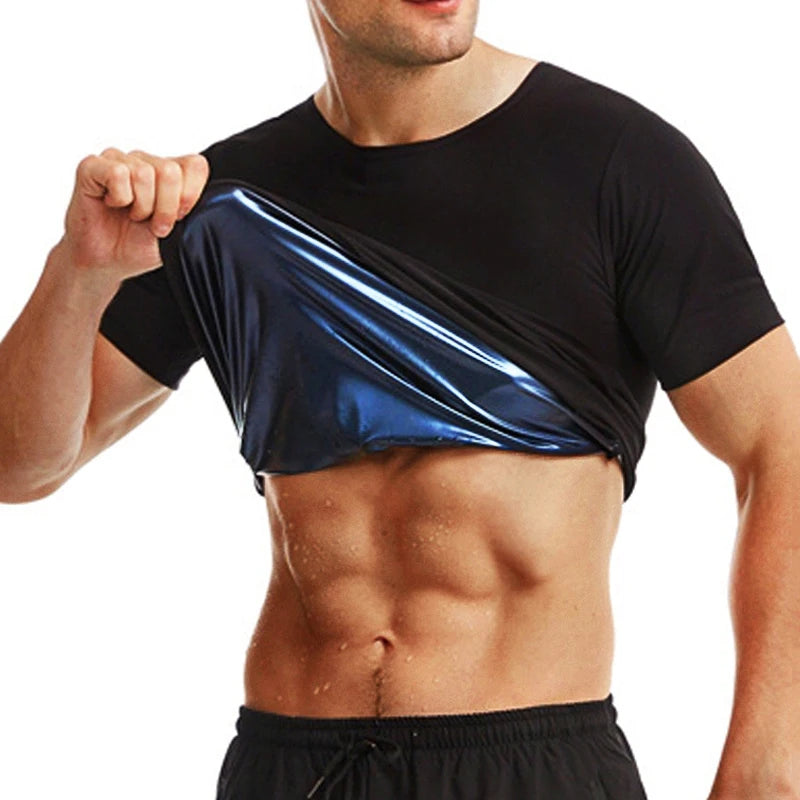 Men Sauna Sweat Short Sleeve Heat Trapping Shirts Sauna Suits Fitness Sweat Waist Slimming Shaper Workout Compression Shirt