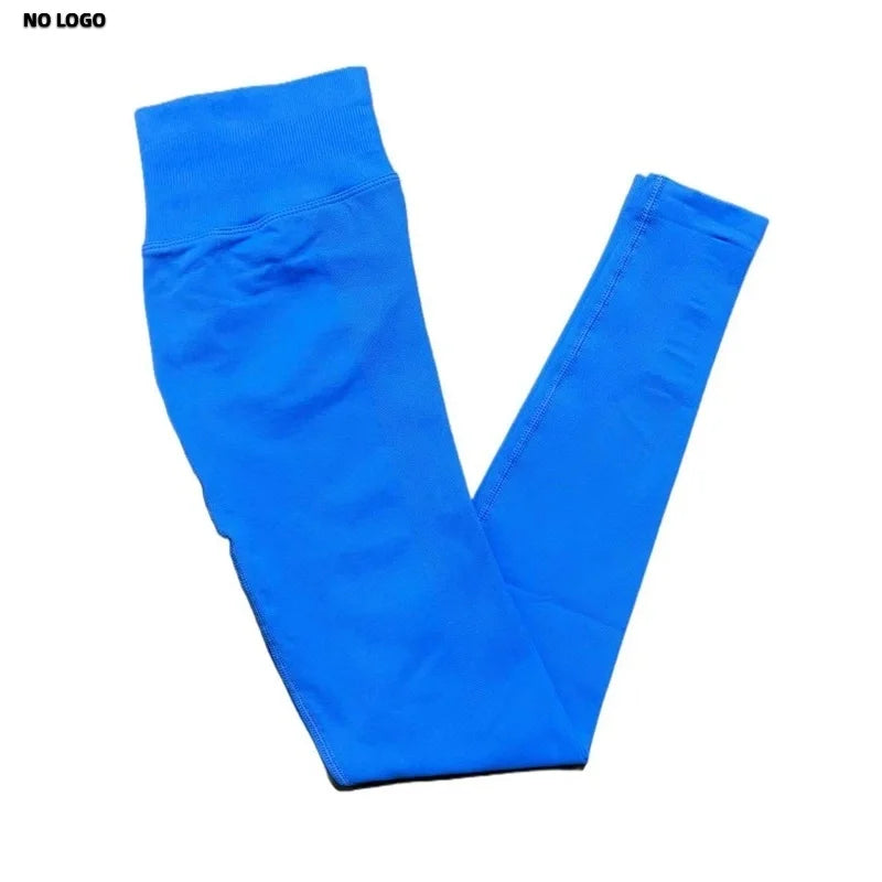No Logo Women Sports Leggings Low Ribbed Band Butt Lifting Yoga Pants Seamless Tummy Control Fitness Workout Sports Leggings