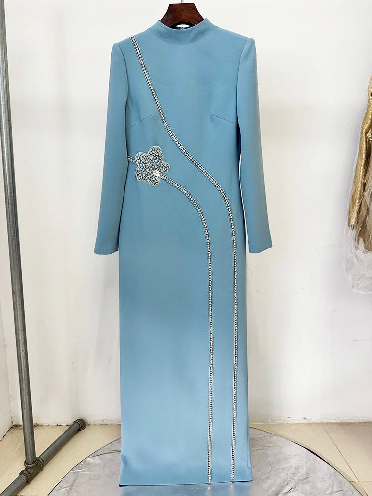 HIGH STREET Newest Fashion 2025 Designer Party Vestido Women's Formal Long Sleeve Diamonds Beading Long Maxi Dress