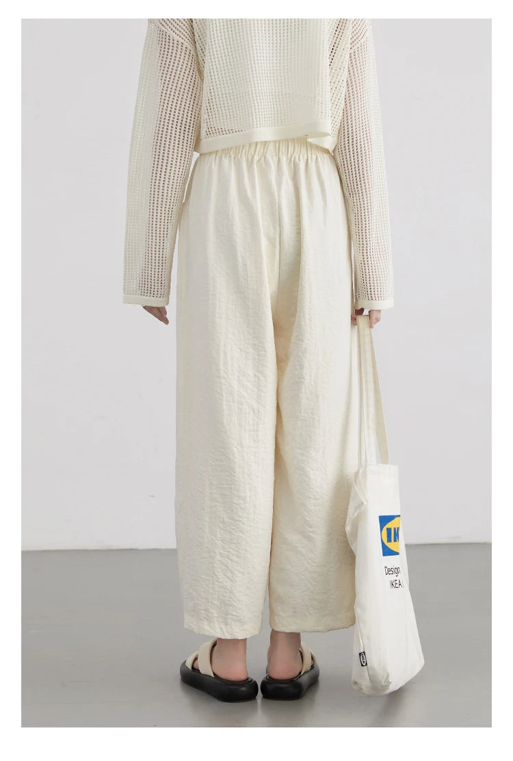 CHIC VEN Women White Pants Solid Casual Elastic Waist High Waisted Pleated Wide Leg Female Trousers  Fold Summer 2025 Clothing