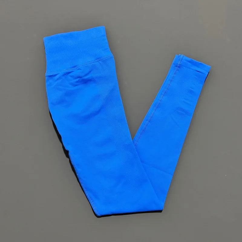 No Logo Women Sports Leggings Low Ribbed Band Butt Lifting Yoga Pants Seamless Tummy Control Fitness Workout Sports Leggings