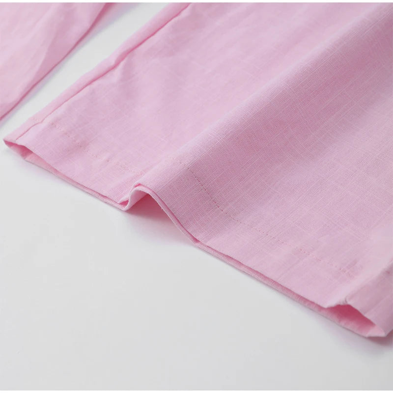 Women Casual Brown Cotton Linen Shirt Pants Suit Fashion Single Breasted Blouses Elastic Waist Pant Set 2025 Spring Loose Outfit