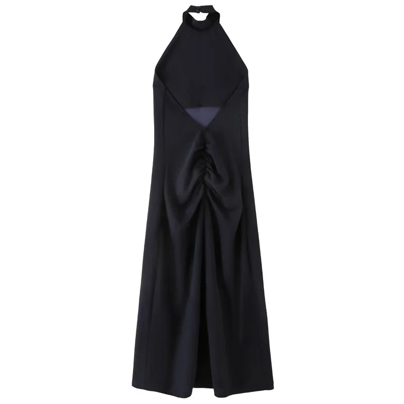 HXAO Women's Blue Halter Dress Summer Woman 2025 Elegant Party Prom Evening Dresses Ruffled Backless Long Dress Fashion Vestidos