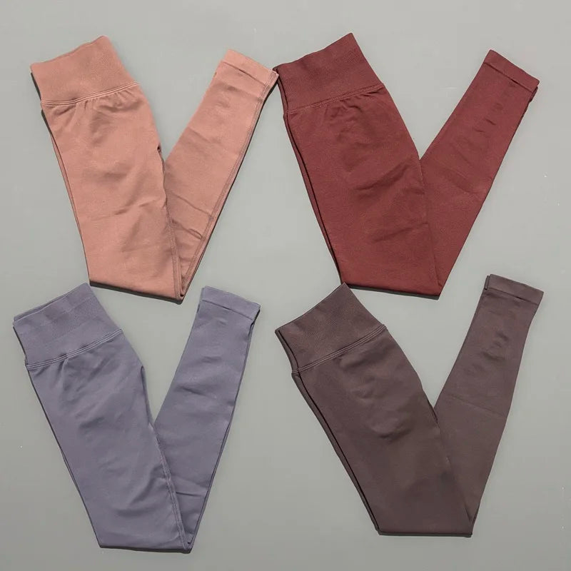 No Logo Women Sports Leggings Low Ribbed Band Butt Lifting Yoga Pants Seamless Tummy Control Fitness Workout Sports Leggings