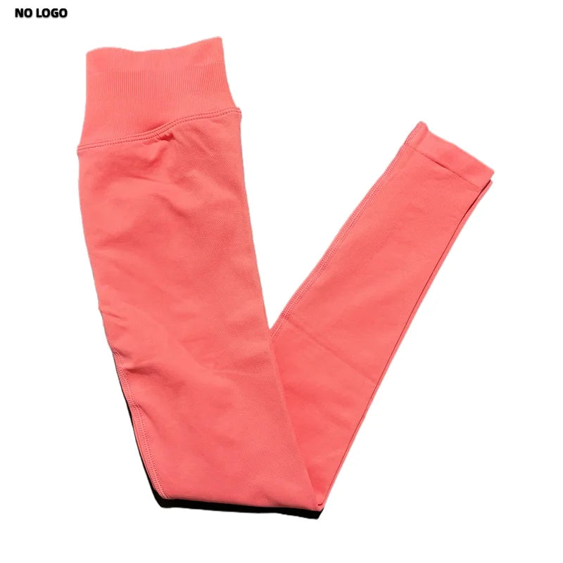 No Logo Women Sports Leggings Low Ribbed Band Butt Lifting Yoga Pants Seamless Tummy Control Fitness Workout Sports Leggings