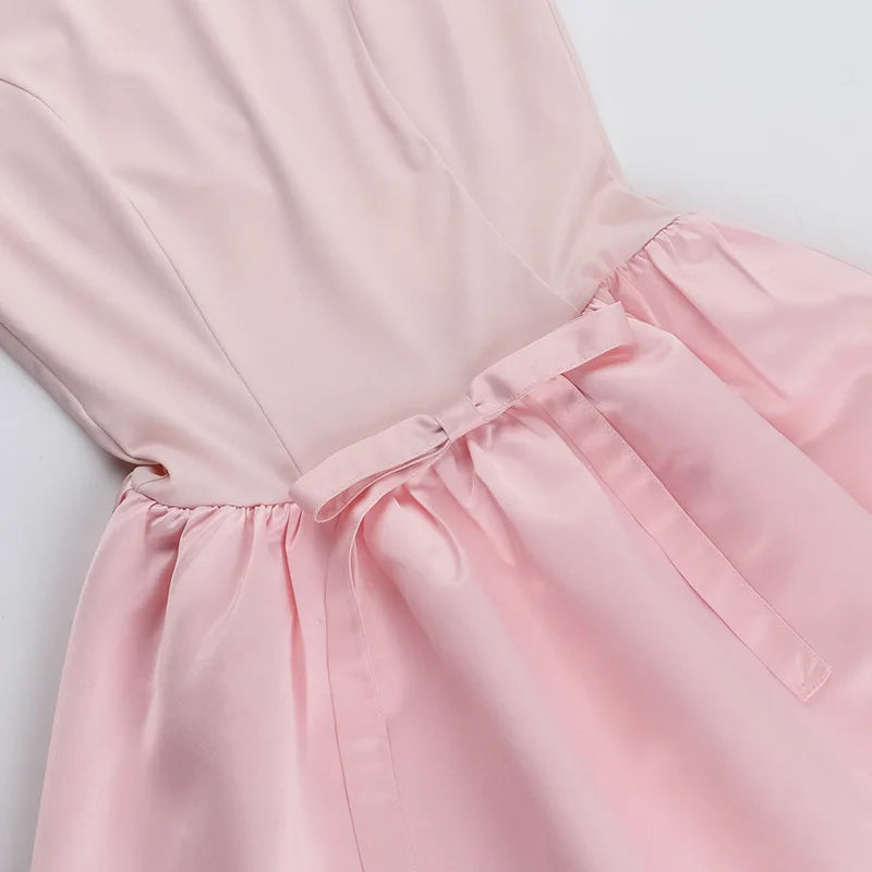 Tuularose Bow Sleeveless Dress Women Summer Pink Backless Sexy Slim Pleated Short Dress Elegant Party Evening Dress Vestidos Y2k