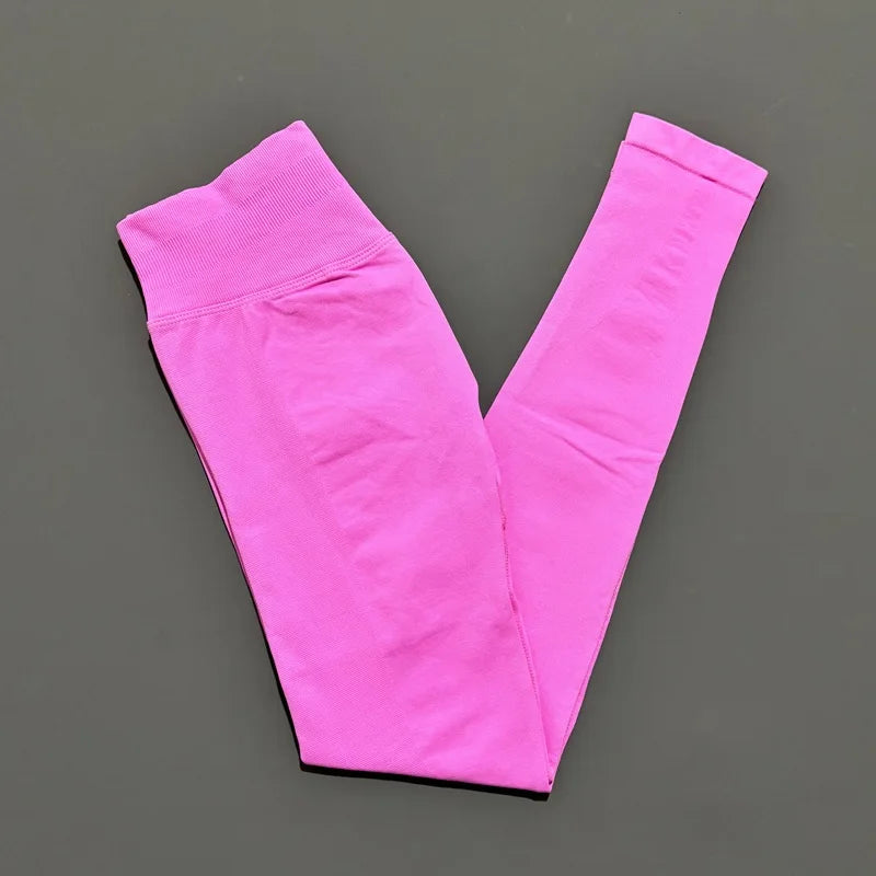 No Logo Women Sports Leggings Low Ribbed Band Butt Lifting Yoga Pants Seamless Tummy Control Fitness Workout Sports Leggings