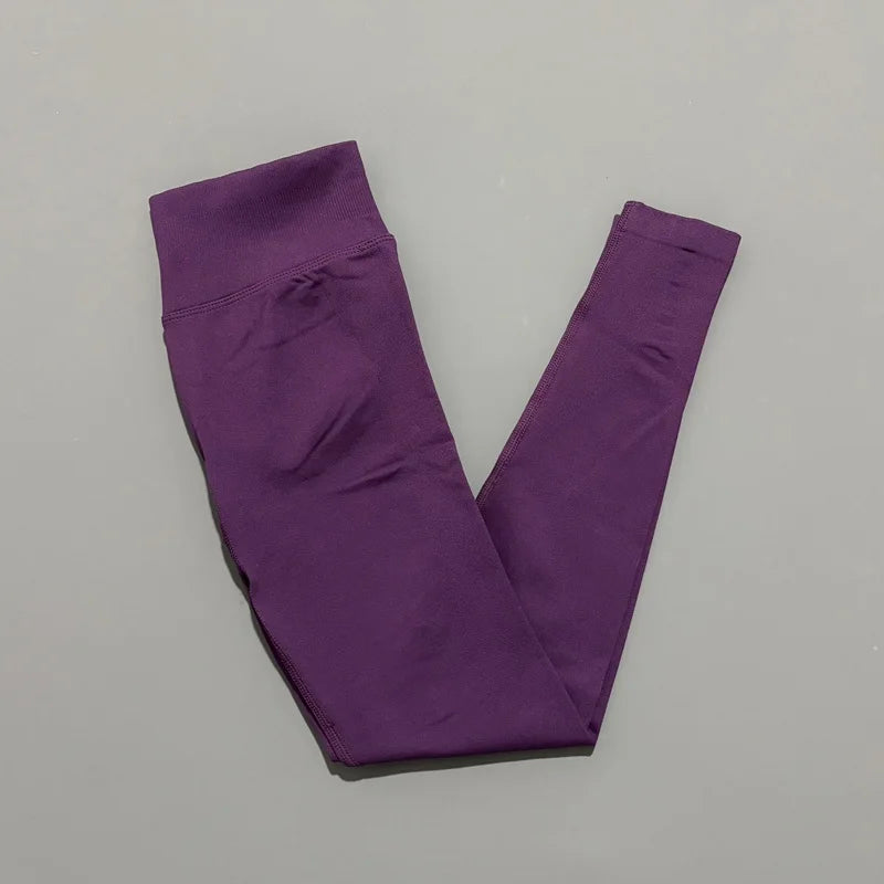 No Logo Women Sports Leggings Low Ribbed Band Butt Lifting Yoga Pants Seamless Tummy Control Fitness Workout Sports Leggings