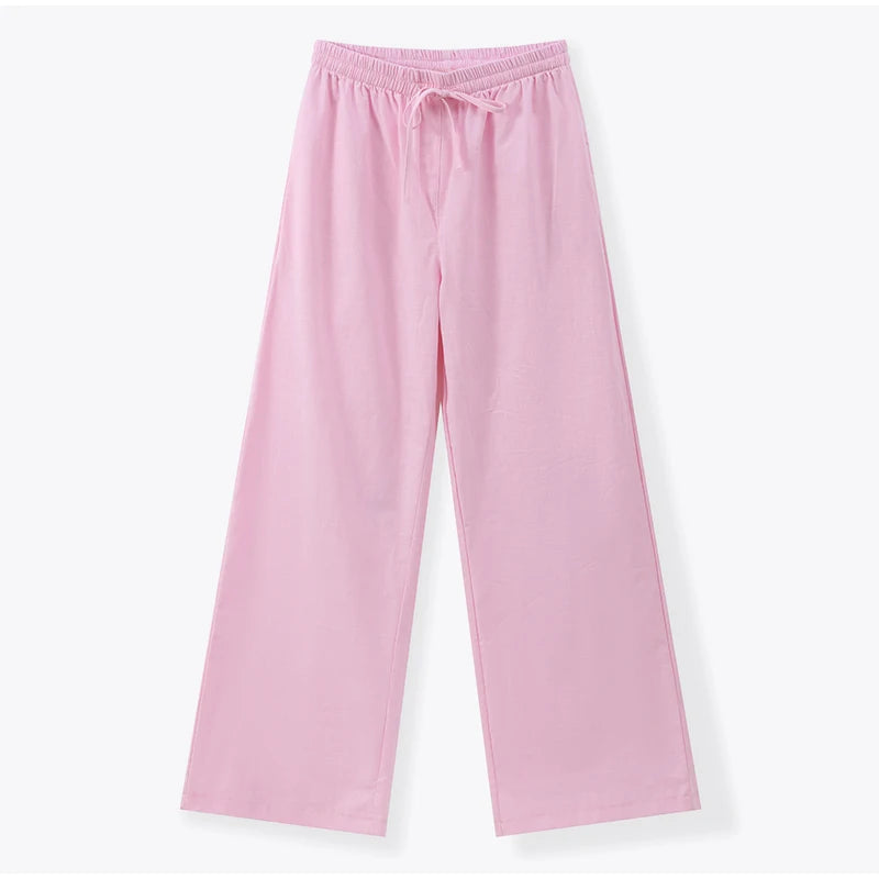 Women Casual Brown Cotton Linen Shirt Pants Suit Fashion Single Breasted Blouses Elastic Waist Pant Set 2025 Spring Loose Outfit