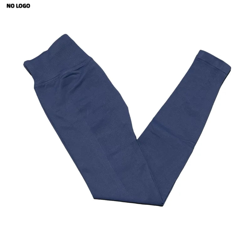 No Logo Women Sports Leggings Low Ribbed Band Butt Lifting Yoga Pants Seamless Tummy Control Fitness Workout Sports Leggings